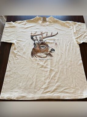 Red Oak Cream Vintage 90s Buck Deer Shirt Clearwater Beach FL Single Stitch XL